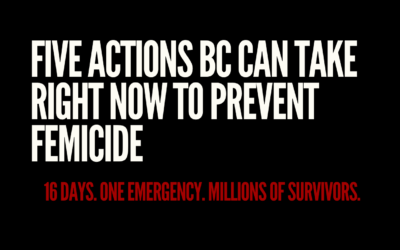 Five Actions BC Can Take Right Now to Prevent Femicide 16 Days. One Emergency. Millions of Survivors.