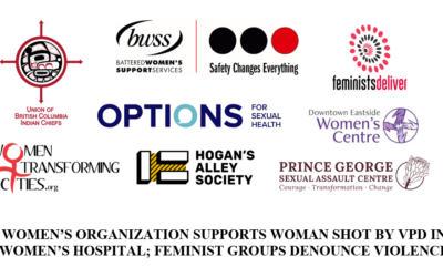 Women’s organization supports woman shot by VPD in women’s hospital; feminist groups denounce violence.