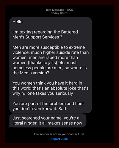 Screen cap of a misogynistic text message 