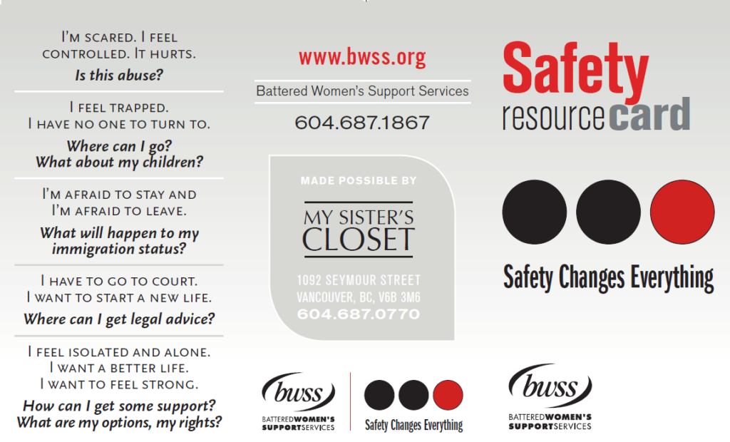 Safety Resource Card by BWSS