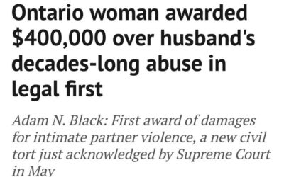 Ontario woman awarded $400,000 over husband’s 54 year abuse in Tort of Intimate Partner Violence