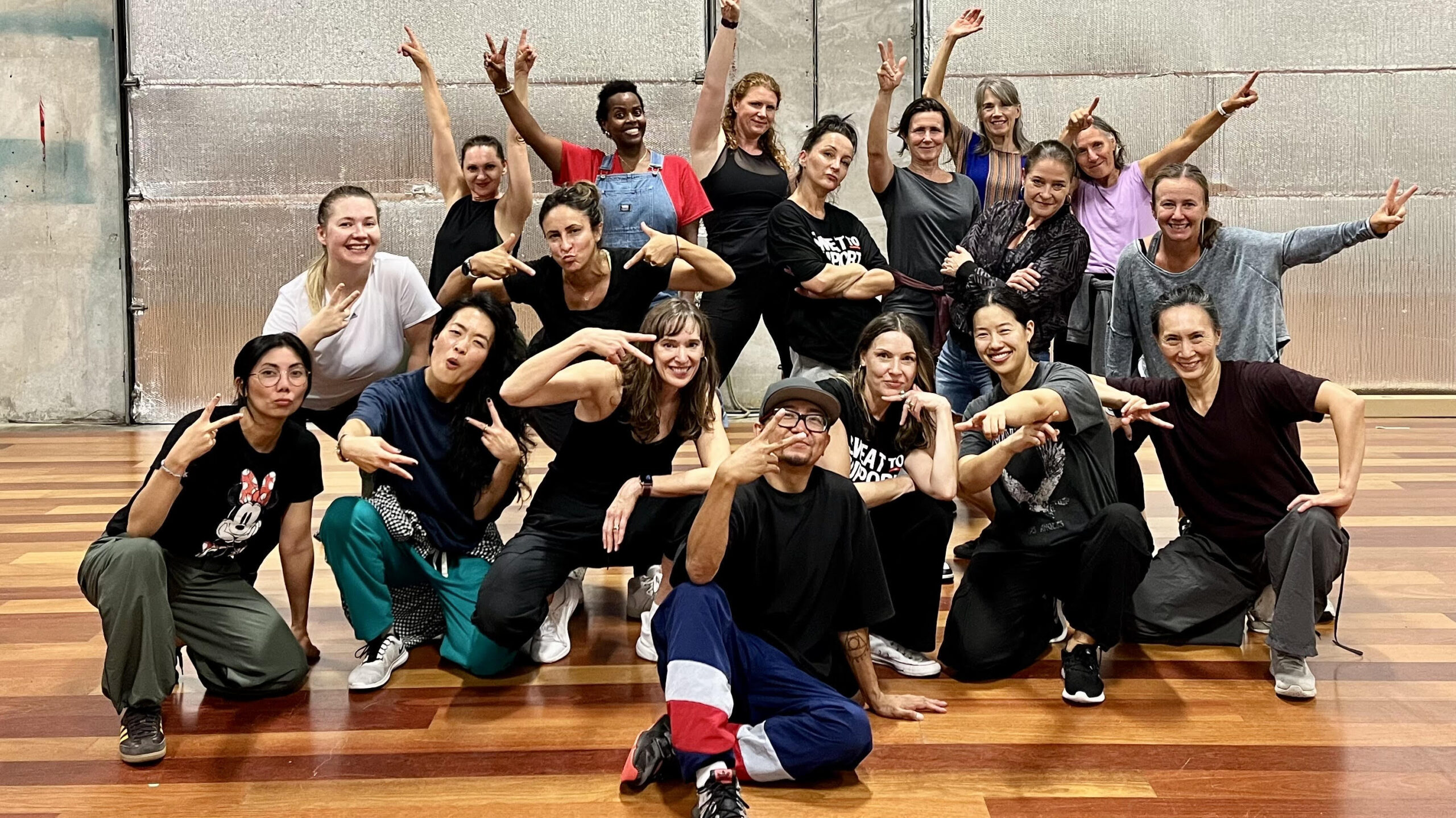 group photo of hip hop dance class participants